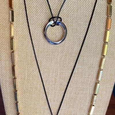 Calvin Klein Gold Tone Link Necklace - Leather Band Pendant Necklaces 