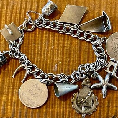 Vintage Sterling Silver Charm Bracelet - Total Weight 37.33 Grams  (not All Charms Are Sterling)