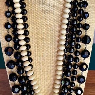 80's Necklaces - Black & White Plastic Bead - Monet- Napier & More 