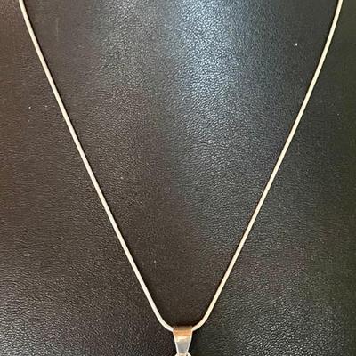 Sterling Silver & Faceted Smoky Quartz Pendant With 18 Inch Snake Chain - Total Weight 10.47 Grams 