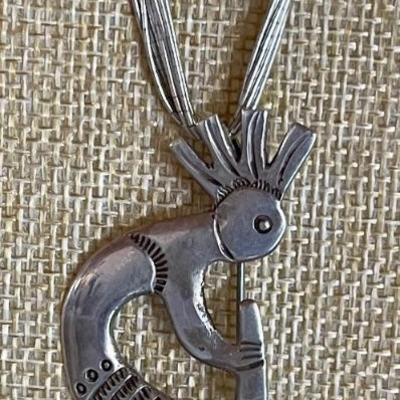 Navajo 10 Strand Liquid Bead 24 Inch Necklace With An Alfred Martinez Navajo Kokopelli Pendant Pin - 23.34 Grm