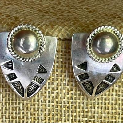 Artie Yellowhorse Sterling Silver Post Earrings - Total Weight 11.59 Grams 