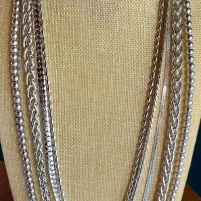 Vintage Collection Of Silver Tone Chain Statement Necklaces - Napier - Monet And More 