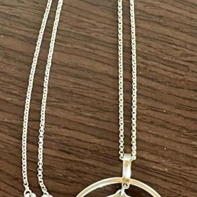 Sterling Silver Double Circle Pendant & Sterling Chain 18 Inch Necklace - Total Weight 9.6 Grams 