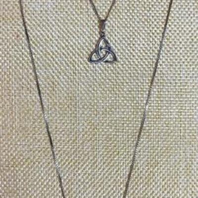 (2) Sterling Necklaces (1) 18 Inch Celtic Trinity Pendant & 30 Inch Heart Puff Pendant