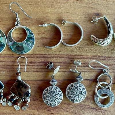 Assorted Sterling Silver & Alpaca Silver Earrings With Abalone - Onyx - Pierced Hoops - Boho & More 