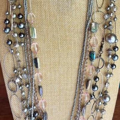 Vintage Collection Of Statement Silver Tone Necklaces - Abalone - Faux Pearl - Bead - J Jill - Coldwater Creek