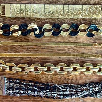 Vintage Gold Tone & Silver Tone Bracelets - Vera Wang - Etched - Chain & Flat Link Size 6.5 - 7 Inches 