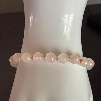 Vintage Pink Quartz Bead 7 Inch Bracelet With Gold Filled Clasp 