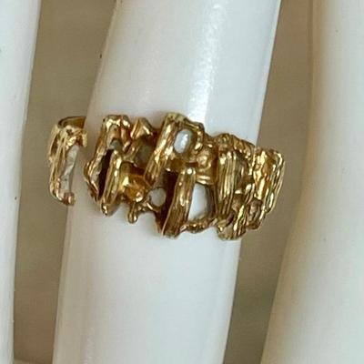 14K Yellow Gold Modernist Ring (as Is) Size 6.5 - Total Weight 3.16 Grams 