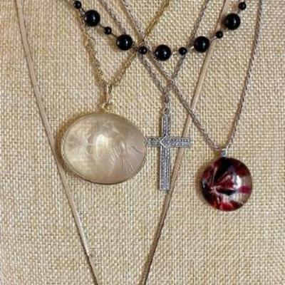 Vintage Necklaces Sterling Silver Art Glass - Pewter B Bethell - Sterling Silver Cross - Glass Bird & More