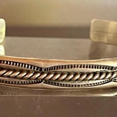 Vintage Navajo Sterling Silver Stamped Cuff Bracelet - Signed C A - Total Weight 22 Grams 