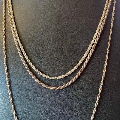 (3) Vintage Sterling Silver Twist Chain Necklaces - (2) 18 Inch And (1) 24 Inch - Total Weight 23.04 Grams 