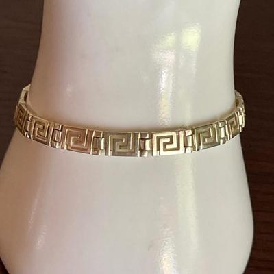 Vintage Sterling Silver 7 Inch Greek Key Panel Bracelet - Total Weight 10.85 Grams 