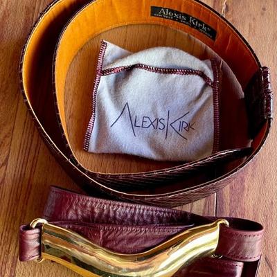 Vintage Alexis Kirk 33 Inch Brown Leather Belt & Alexis Kirk Gold Tone Buckle With Brown Leather 43 Inch Belt