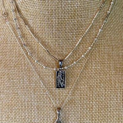 (3) Sterling Silver Necklaces (2) With Pendants - Total Weight 16.82 Grams