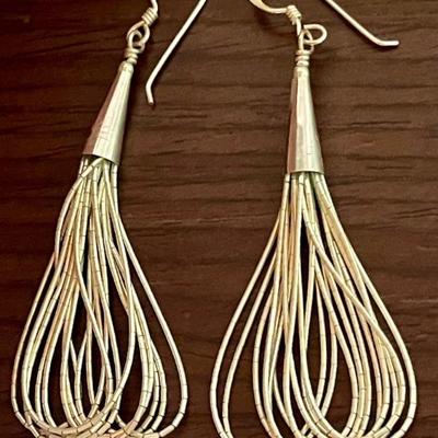 Lovely Sterling Liquid Silver Bead 10 Strand Wire Earrings Total Weight 4.52 Grams 