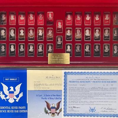 Complete Danbury Mint Presidential One-ounce Silver Ingot Set With Box. COA, & Paperwork (38 Bars)