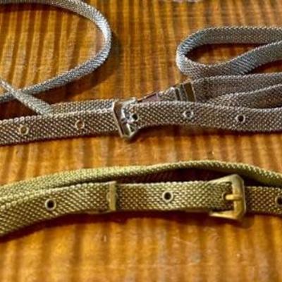 (2) Vintage Woven Metal Mesh 28 Inch Belts Or Necklaces Silver Tone & Gold Tone 