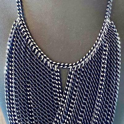 Vintage Metal Black And Silver Multi Chain 16 Inch Choker 