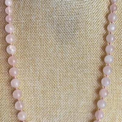 Rose Quart Graduated Bead 34" Necklace 