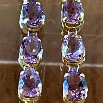 Pair Of 14K Gold & Amethyst Faceted Stone Mexico Earrings - Total Weight 2.25 Grams 
