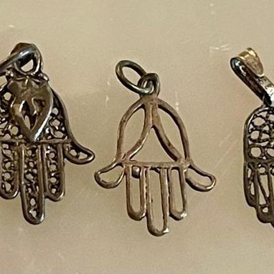 (3) Sterling Silver Hamsa Pendants