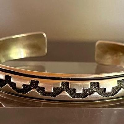 Thomas Singer Navajo Sterling Silver Overlay Cuff Bracelet - Total Weight 16.03 Grams 
