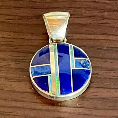 Sheryl Martinez Navajo Sterling Silver Opal - Blue Lapis & Onyx Pendant - Total Weight - 6 Grams 
