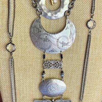 (2) Chico's Statement Necklaces Dragonfly & Rhinestone & Silver Tone & Faux Rhinestone Necklace 