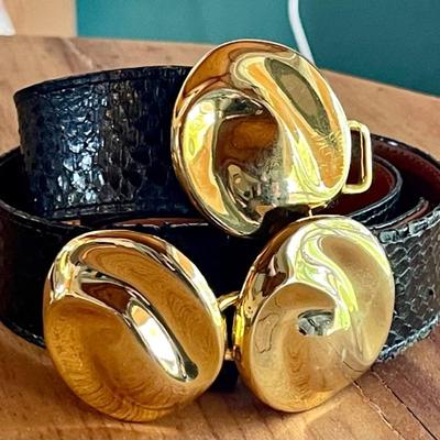Vintage Alexis Kirk Gold Tone Belt Buckle W 32 Inch Brown Leather In Original Bag 