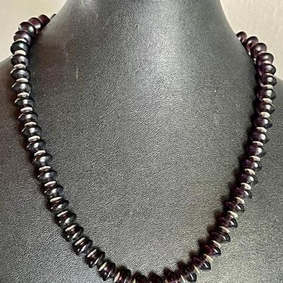 Vintage Polished Purple Glass Bead 18" Necklace 