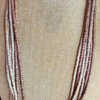 Vintage Multi Strand Heishi Bead 34 Inch Necklace 