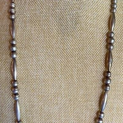Vintage Sterling Silver Native American Bench Bead And Bugle Bead 30 Inch Necklace 