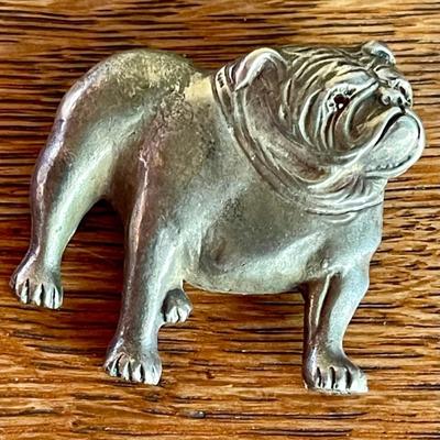 Handmade Sterling Silver Bulldog With Red Stone Eyes - Total Weight 29.57 Grams 