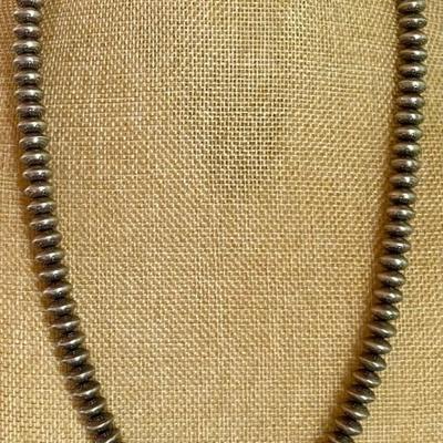 Stunning Navajo Handmade Stamped Sterling Silver Pearl Bead 24 Inch Necklace - 85 Grams 