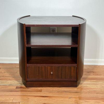 ETHAN ALLEN SIDE TABLE | Having 2 open shelves over drawer and curved sides - h. 24.5 x w. 21 x l. 26 in

