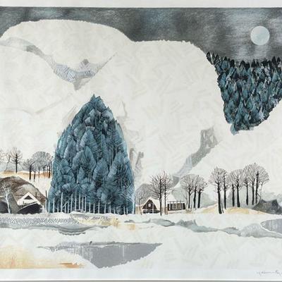 YASU EGUCHI (Japanese, B. 1938) Serigraph | White Village. Serigraph on paper. 23.25 x 30.25 in. sight. Signed lower right, numbered...