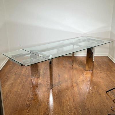 CALLIGARIS "TOWER" MODERN GLASS DINING TABLE | Having angular chrome frame with rectangular tempered glass top and 2 built-in...