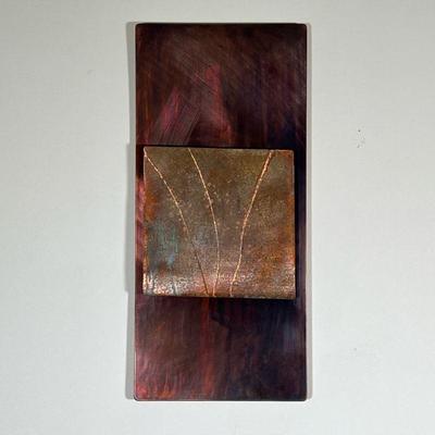 SIGNED COPPER WALL ART | Oxidized copper wall art, signed on back - w. 8 x l. 17.5 in

