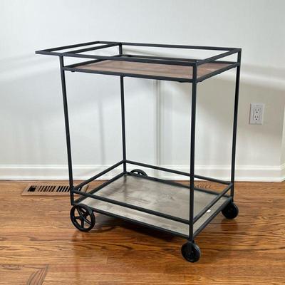 BAR CART | Rolling bar trolley with wood top shelf and metal lower shelf - h. 42 x w. 19.5 x l. 30 in

