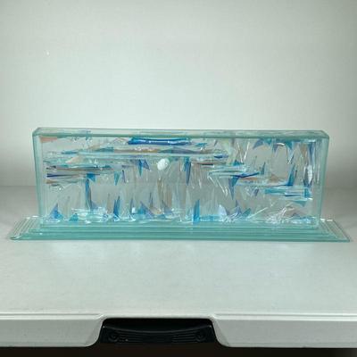 OCEAN GLASS ART | Colorful ocean-themed glass art - h. 8.25 x w. 4 x l. 26 in

