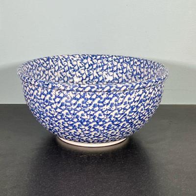 LARGE ART POTTERY BOWL | Large ceramic bowl with blue pattern, marked on bottom “Gaetano Pottery” - h. 6.25 x dia. 13 in

