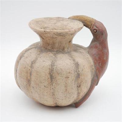 Earthy Clay Jug w/Toucan Handle