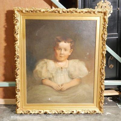 19th Century Girl Portrait Oil Painting