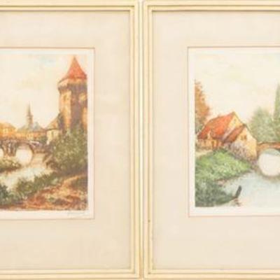 Sale Photo Thumbnail #173: Pair Of Framed Etchings French Village By Bouvray