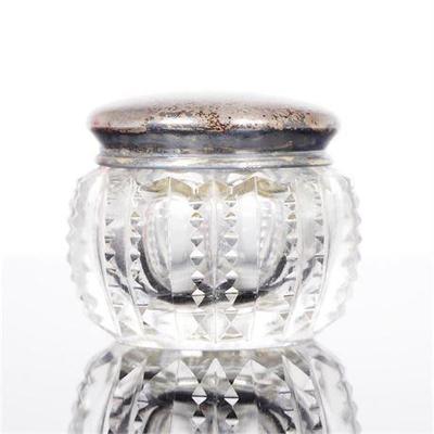 Antique Cut Glass Sterling Silver Dresser Jar / Powder Box