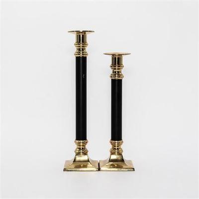 Pair Of Decorative Crafts Inc Hand Crafted Brass & Black Pillar Candle Holders