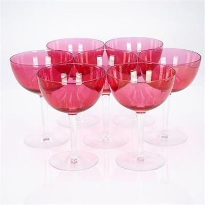 Cranberry Rounded Bottom Wine Glasses (Set of 7)