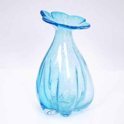 Blue Bubble Flower Glass Art Vase